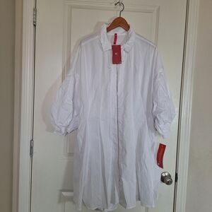 NWT IC Collection White Stand Shirring Collar Waist Pleats Dark Jacket size 1X